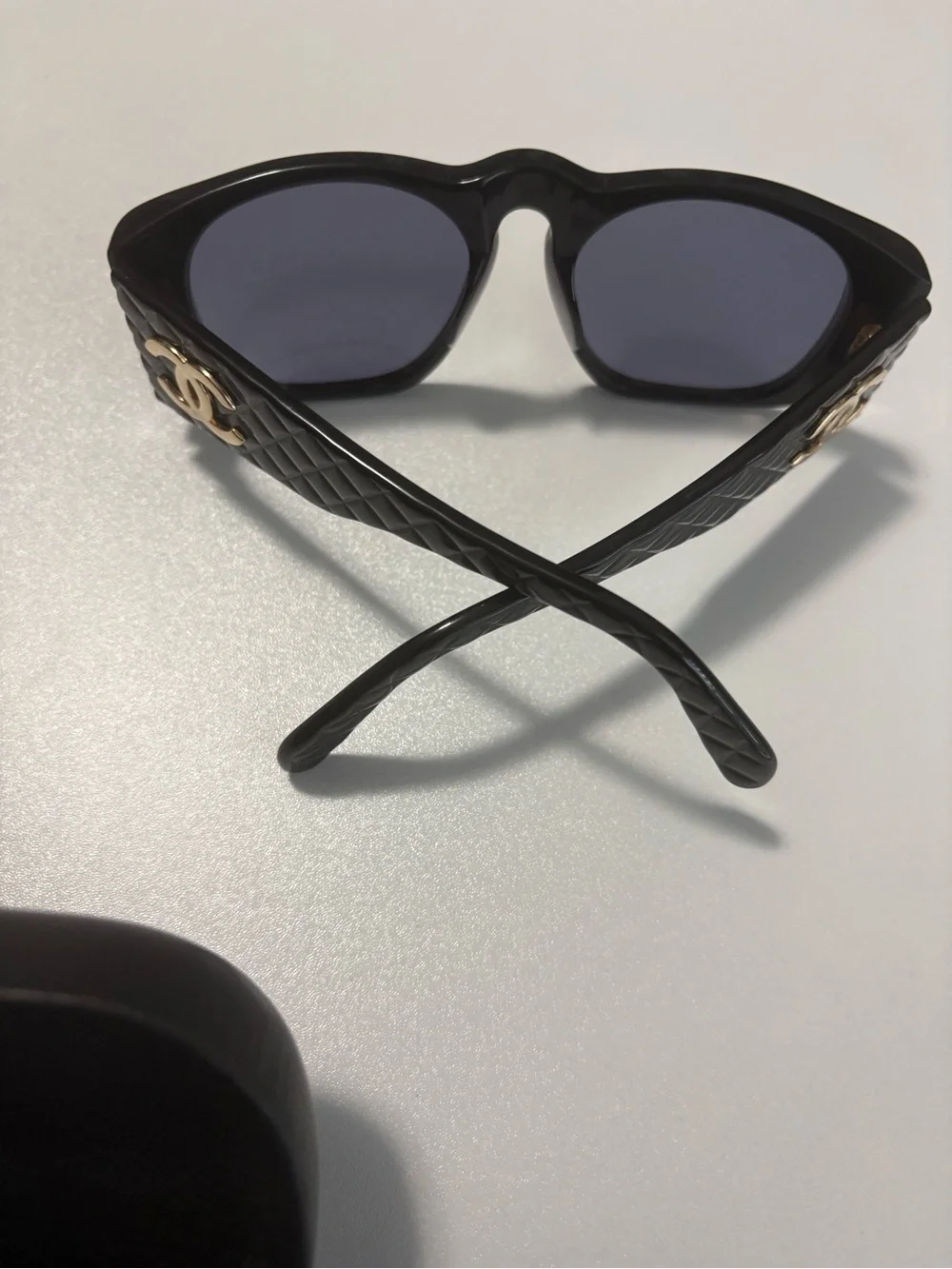 Chanel Black Oval Sunglasses with Dark Blue Lenses